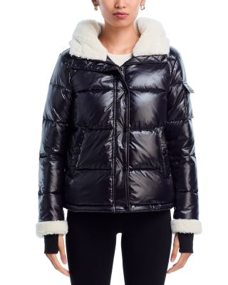 Gloss Puffer Jacket with Sherpa Trim - Exclusive