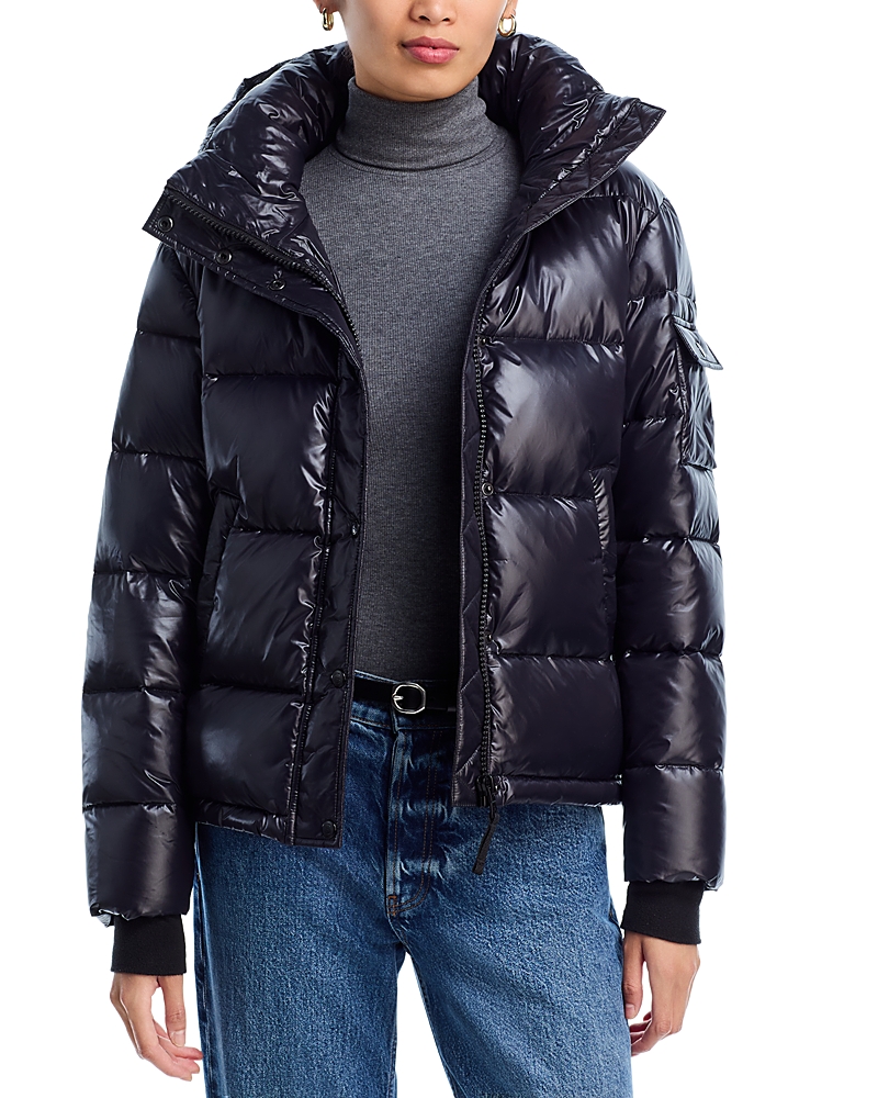 Aqua Ella Gloss Puffer Jacket With Hood - Exclusive In Blue