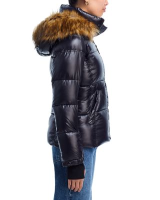 Gloss Puffer Jacket with Faux Fur Trimmed Hood - Exclusive