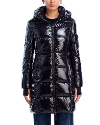 High Shine Long Puffer Coat with Hood - Exclusive