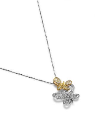 Diamond Butterfly Pendant Necklace in 14K Two Tone Gold, 0.25 tcw
