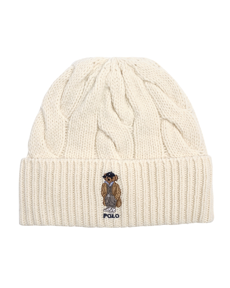Polo Ralph Lauren Cream Polo Bear Wool Blend Beanie In Neutral