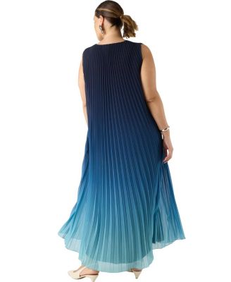 Ombre Pleated V-Neck Dress