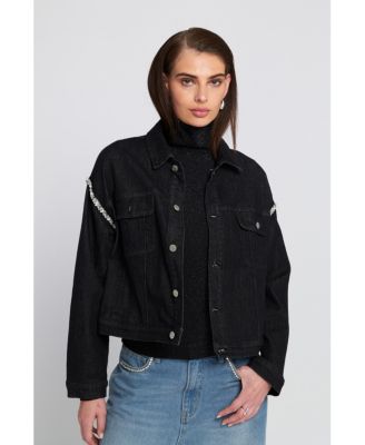 Rhinestone Trim Denim Jacket