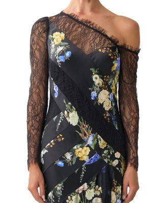 Silk Lace Spliced One Shoulder Dress