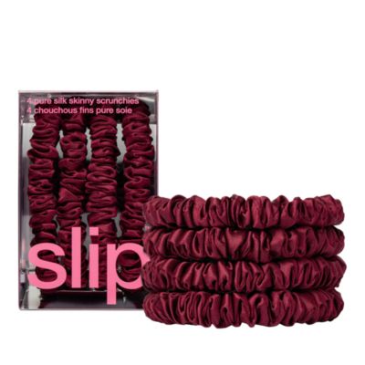 Pure Silk Back to Basics Skinny Scrunchies in Maroon, Set of 4