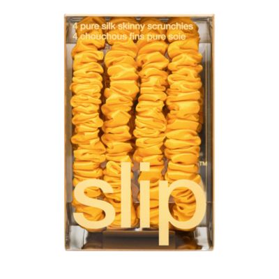 Pure Silk Back to Basics Skinny Scrunchies in Golden, Set of 4