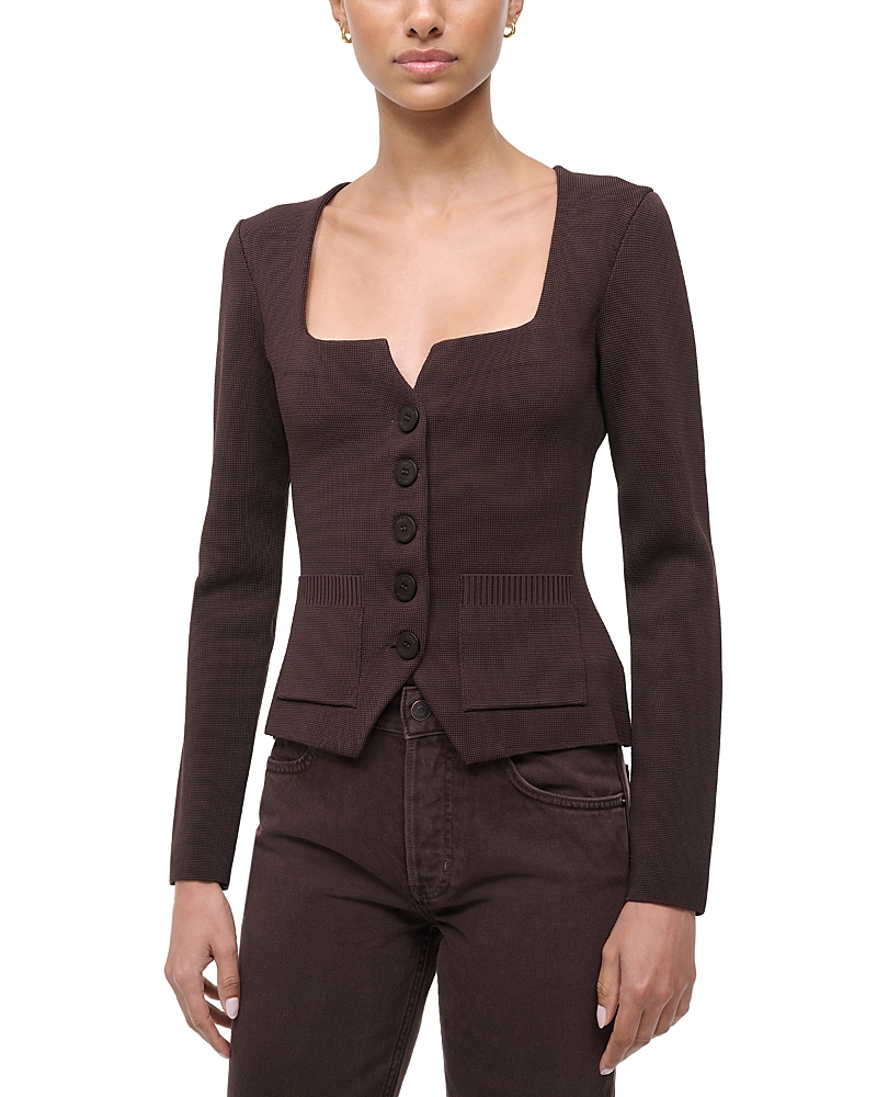 Staud Rachela Knit Button-front Top In Brown