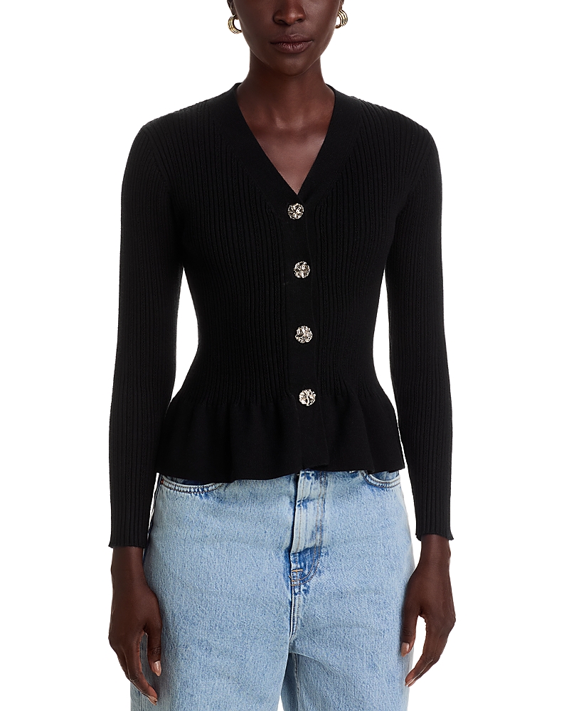 Nancy Yang Peplum Cardigan In Black