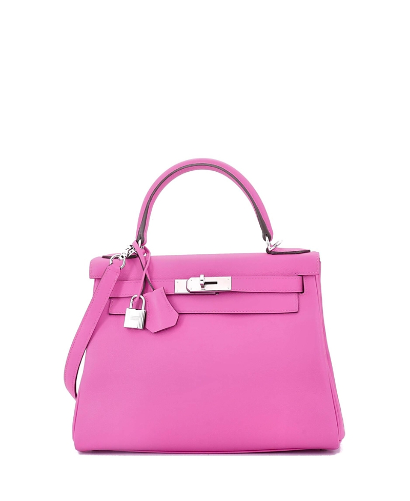Pre-owned Pre-owned Hermes Hermes Kelly 28 Handbag Pink Evercolor With Palladium Hardware In White