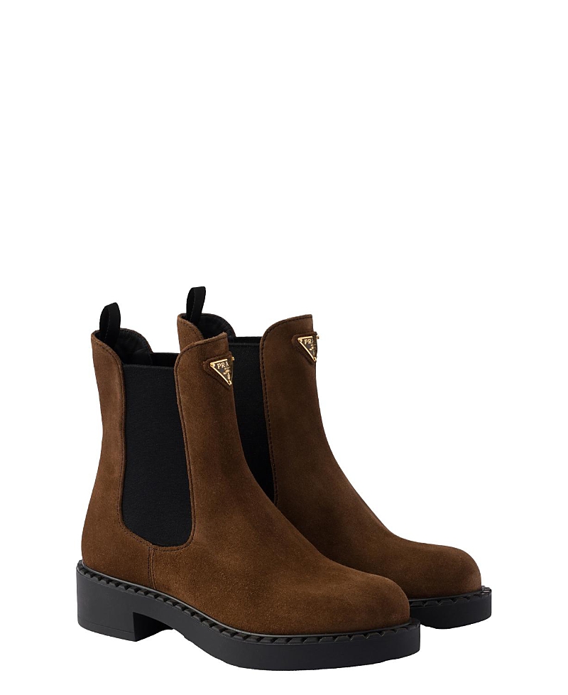 Prada Chelsea Boots Aus Wildleder In Brown