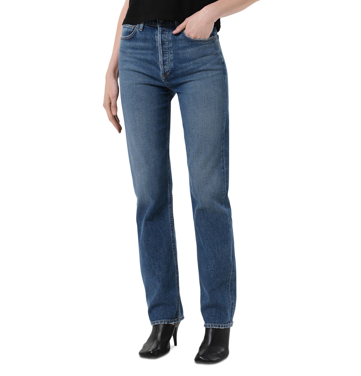 90's Pinch Waist High Rise Straight Leg Jeans in Overcast