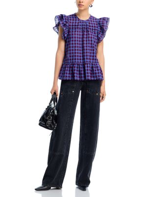 Flutter Sleeve Plaid Top - Exclusive