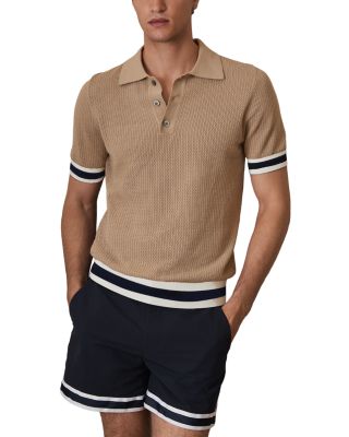 REISS - Callie Striped Cuff Perforated Polo Shirt