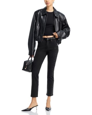 Rhinestone High Rise Ankle Skinny Jeans in Black - Exclusive