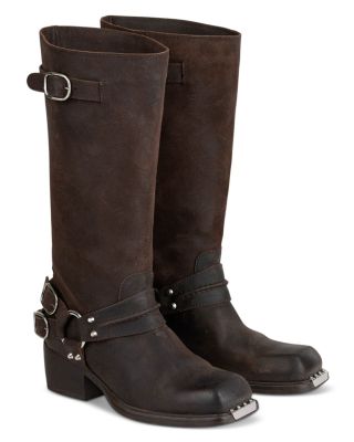 Women's Tall Leather Biker Boots