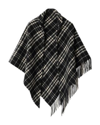 Black and Calico Check Wool Cashmere Cape