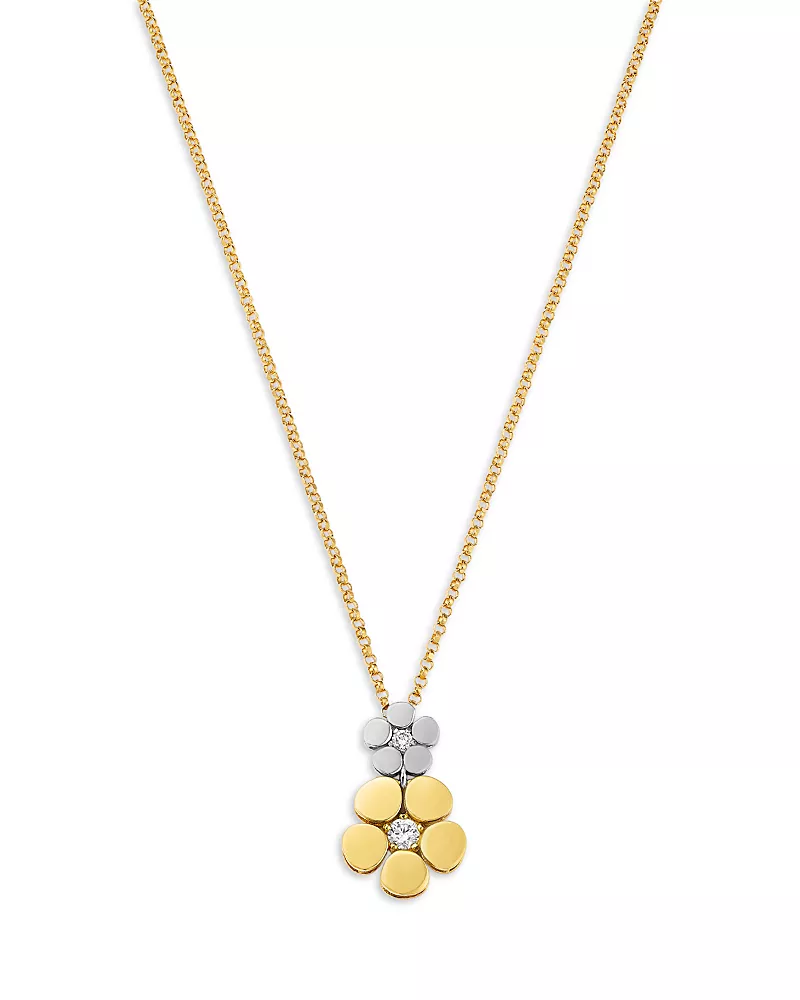 Roberto Coin 18K White & Yellow Gold Daisy Diamond Pendant Necklace, 15