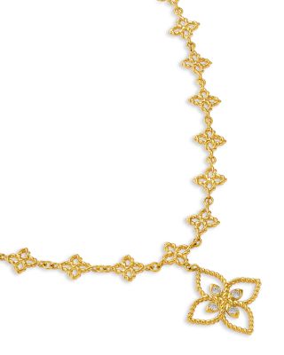 18K Yellow Gold Principessa Diamond Flower Pendant Necklace, 15-17"