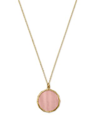 Pink Mother of Pearl Bezel Pendant Necklace in 14K Yellow Gold, 16-18"