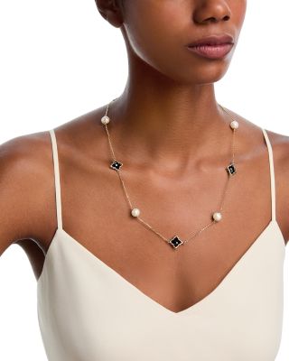 Onyx & Cultured Freshwater Pearl Necklace in 14K Yellow Gold, 22"