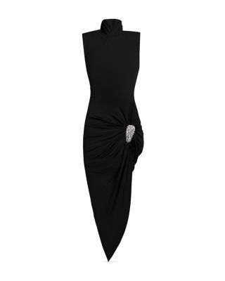 AREA - Crystal Cluster Draped Midi Dress