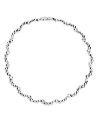 Sterling Silver Caviar Bubbly Scalloped Beaded Collar Necklace, 18"