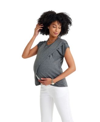 Handy Crossover Short Sleeve Cotton Maternity/Nursing Top