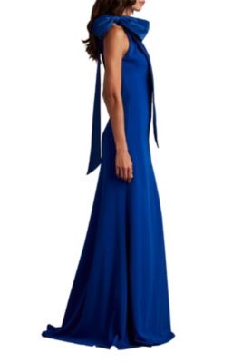 Sims Taffeta Shoulder Bow Halter Gown