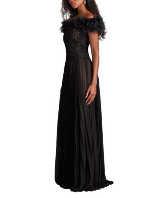 Margaux Off-Shoulder Floral Ruffle Trim Gown