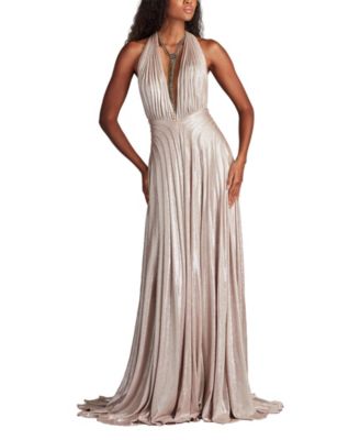 Tadashi Shoji - Zarelle Pleated Metallic Halter Gown