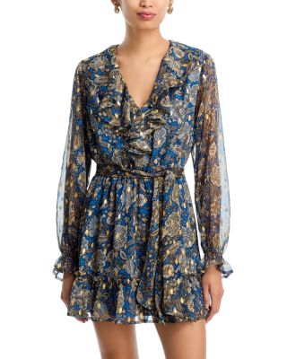 AQUA - Metallic Ruffle Trim Boho Dress - Exclusive