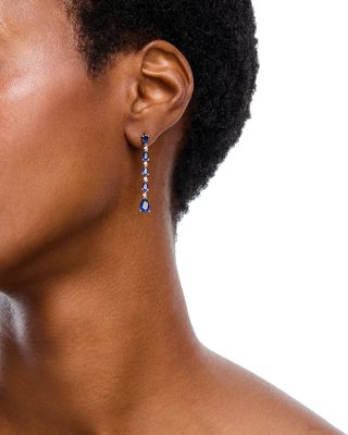 Sapphire & Diamond Pear Linear Drop Earrings in 14K White Gold