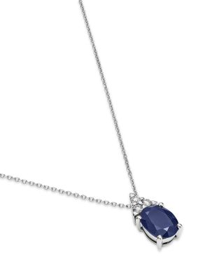 Blue Sapphire & Diamond Pendant Necklace in 14K White Gold, 16"