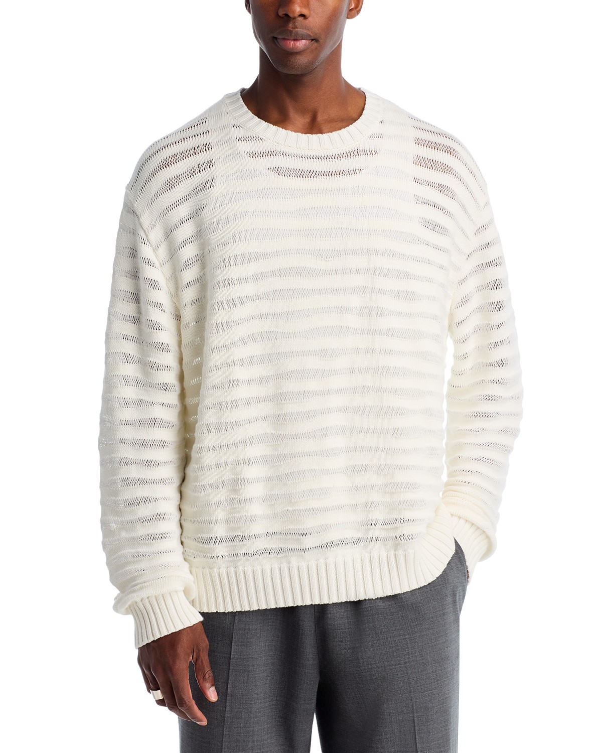 Mm6 Maison Margiela MM6 Maison Margiela Sheer Striped Crewneck Sweater in Off White