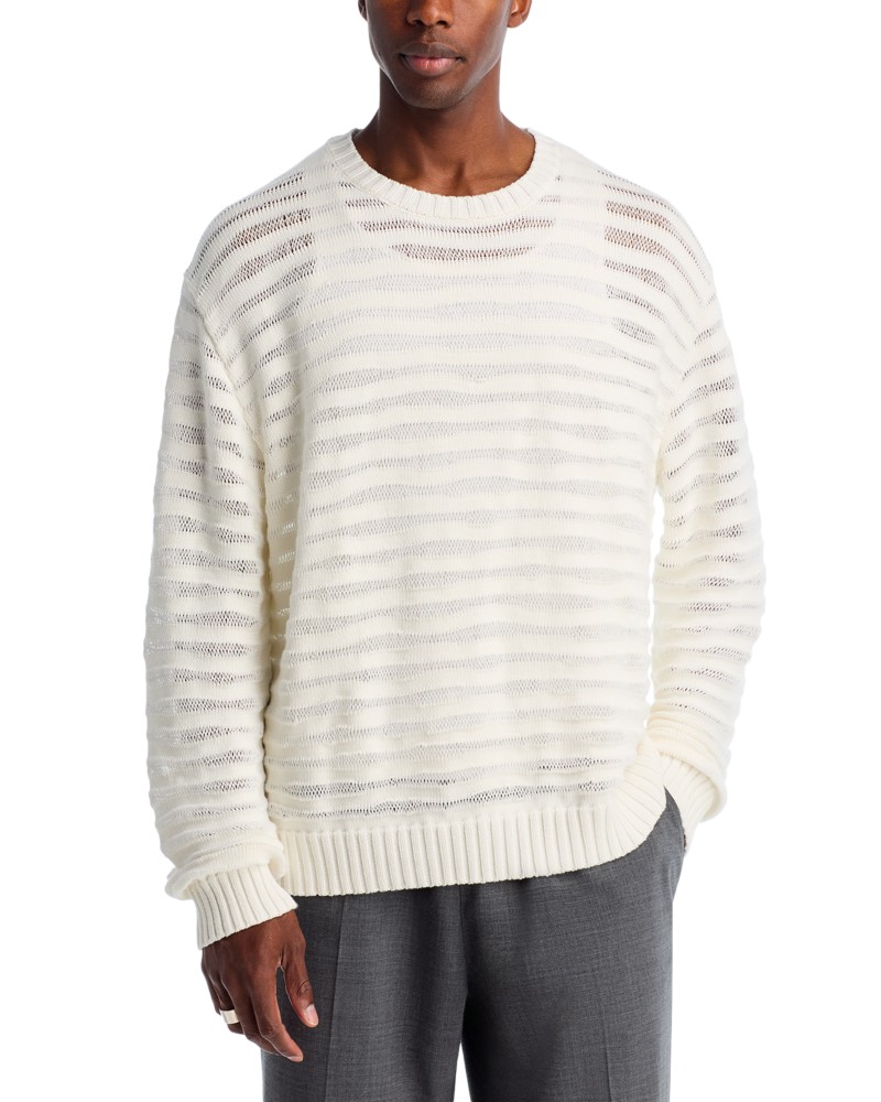MM6 Maison Margiela Sheer Striped Crewneck Sweater in Off White