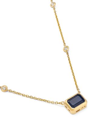 Blue Sapphire & Diamond Octagon Bezel Pendant Necklace in 14K Yellow Gold, 17"