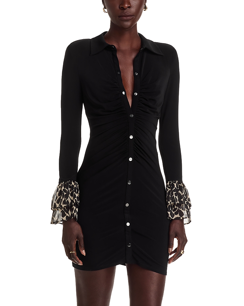Ramy Brook Arden Long Sleeve Ruched Mini Shirtdress In Black