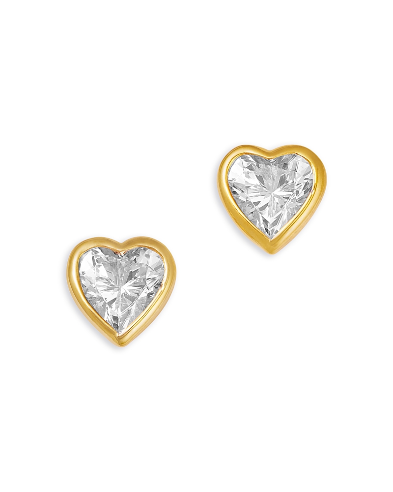 Bloomingdale's Fine Collection Certified Lab Grown Diamond Heart Bezel Stud Earrings In 14k Yellow Gold, 1.0 Tcw In Gold