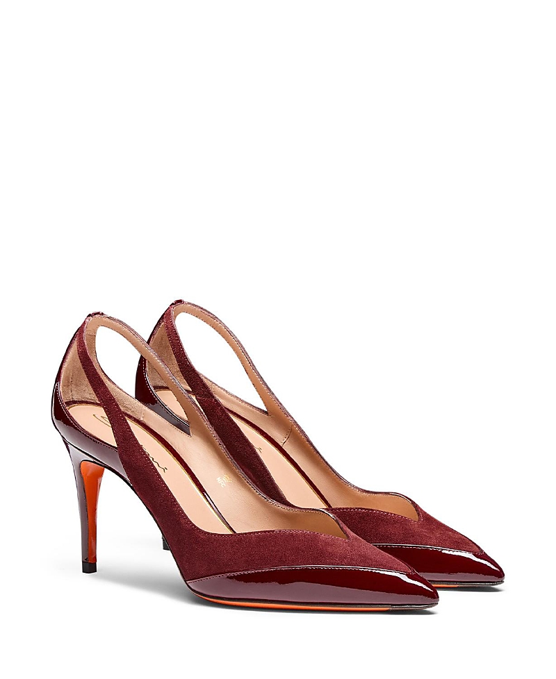 Santoni Women's Patent Leather And Suede High-heel Pumps In Burgundy