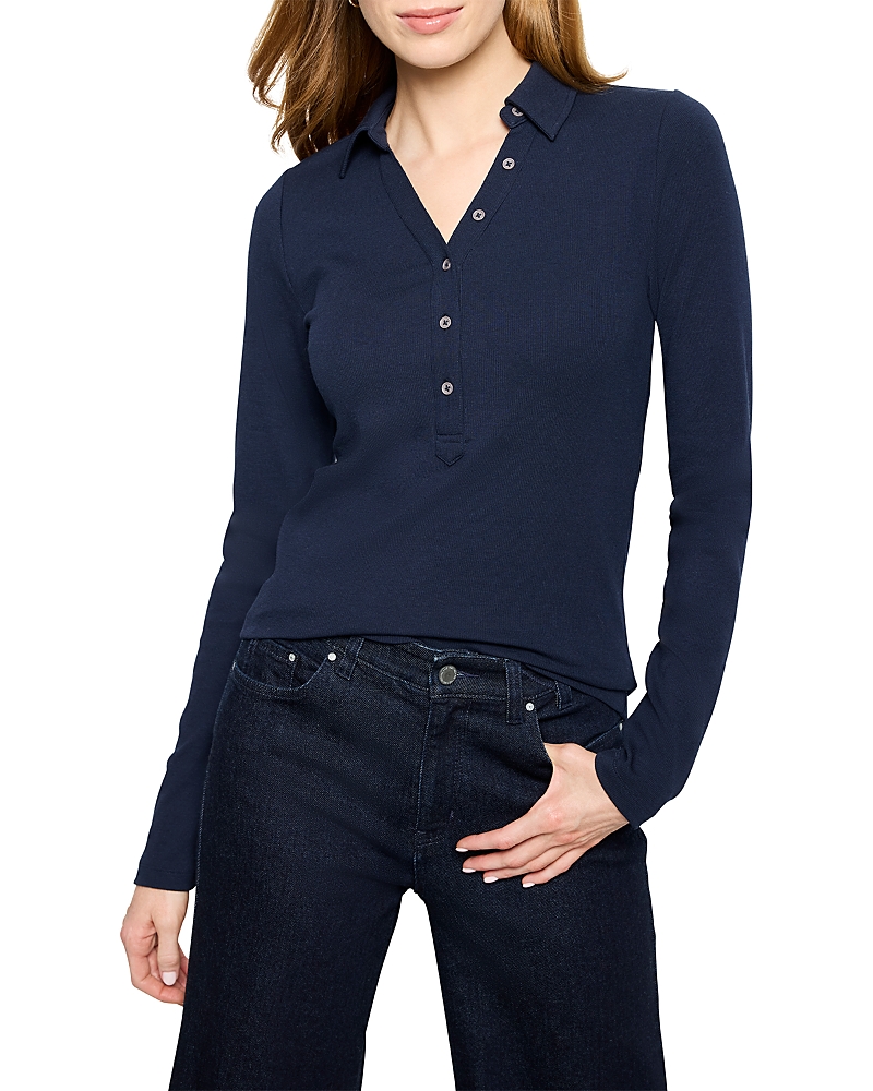 Nic + Zoe Nic+zoe Perfect Knit Rib Long Sleeve Polo In Blue
