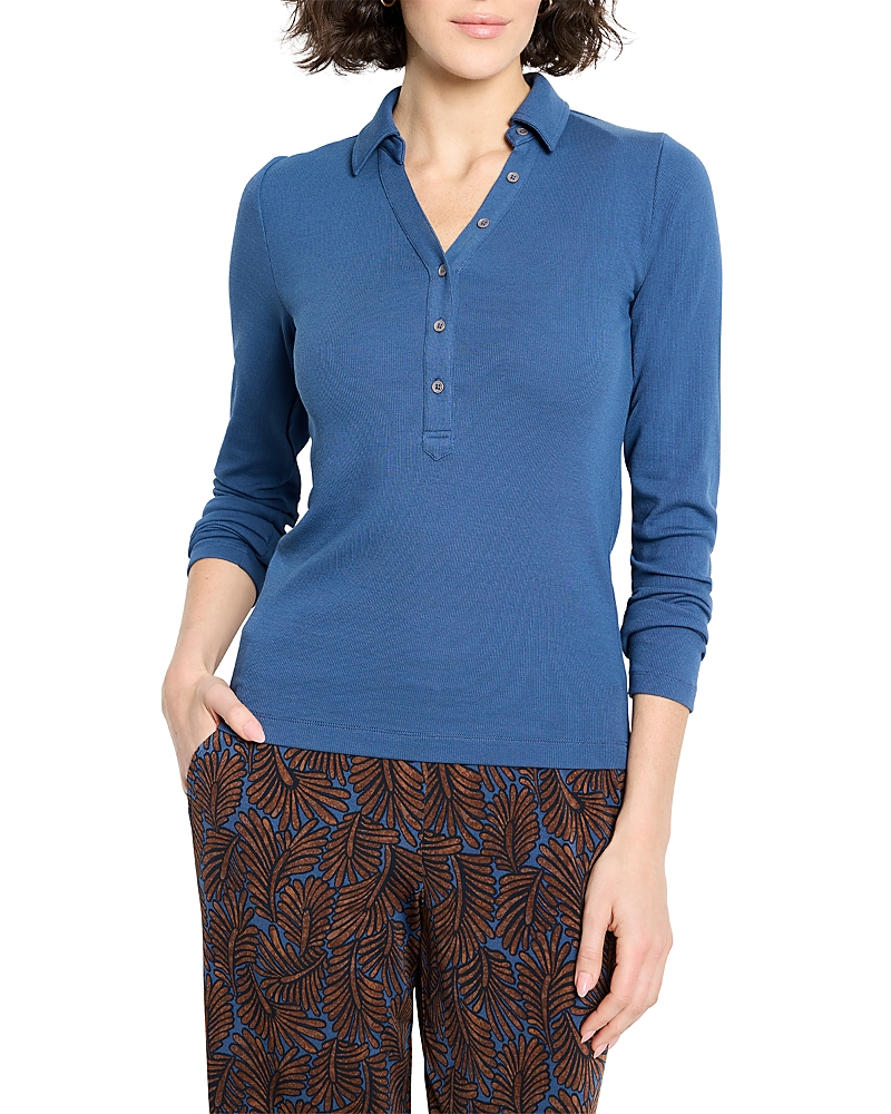 Nic + Zoe Nic+zoe Perfect Knit Rib Long Sleeve Polo In Blue
