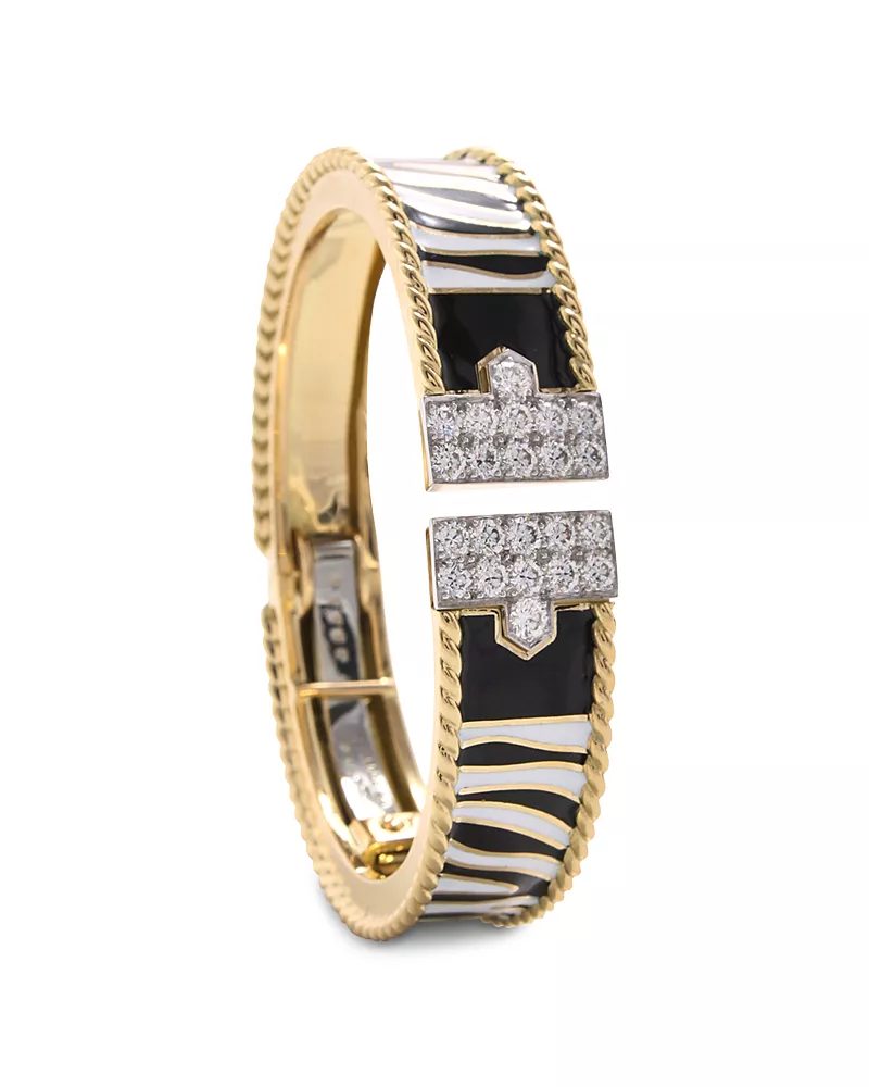 David Webb Diamond Rope Lane Zebra Stripe Cuff Bracelet in 18K Yellow Gold & Platinum