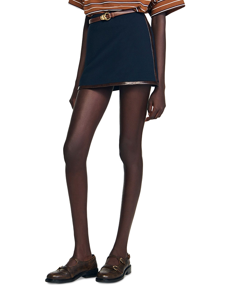 Sandro Leather Trim Mini Skirt Sandro Leather Trim Mini Skirt