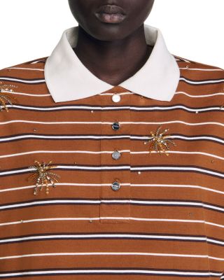 Striped Rhinestone Polo Tee