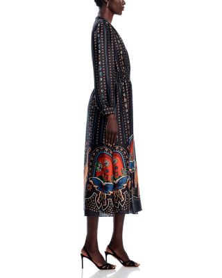 Long Sleeve Split V Neck Midi Dress