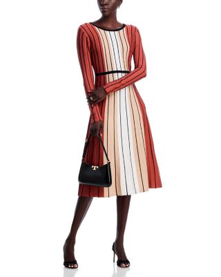 Long Sleeve Round Neck Vertical Color Block Stripe Dress