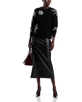 Long Sleeve Crewneck Sweater with Floral Embroidery