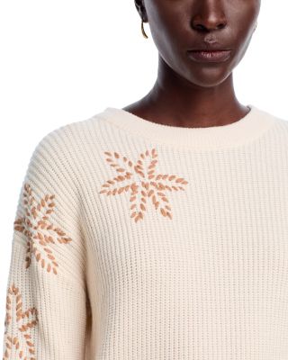 Long Sleeve Crewneck Sweater with Floral Embroidery