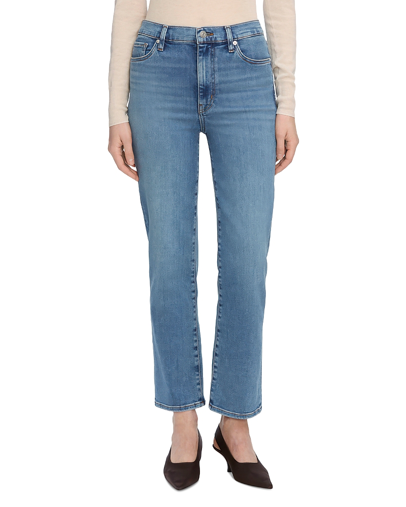 Frame Le Sleek Straight High Rise Jeans In Flip In Blue